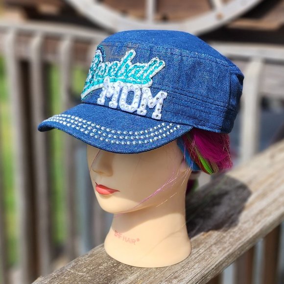 Ladies Denim Baseball Mom BLING Hat NEW - Picture 3 of 4